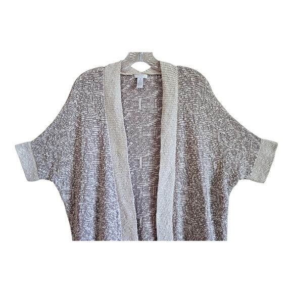 CHICO'S 2 Women's 12 14 Cardigan Sweater Beige Cream Neutral Cotton Dolman 48" - Picture 2 of 6
